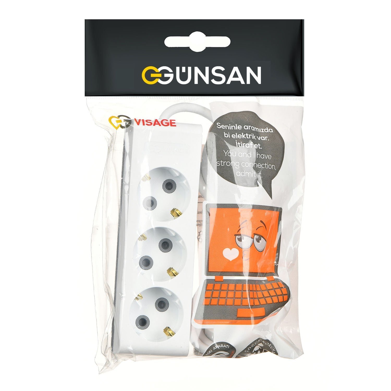 01351110-302300.jpg Üçlü Çocuk Korumalı Topraklı Priz 2m - Günsan - 01351110-302300 - Görsel 1