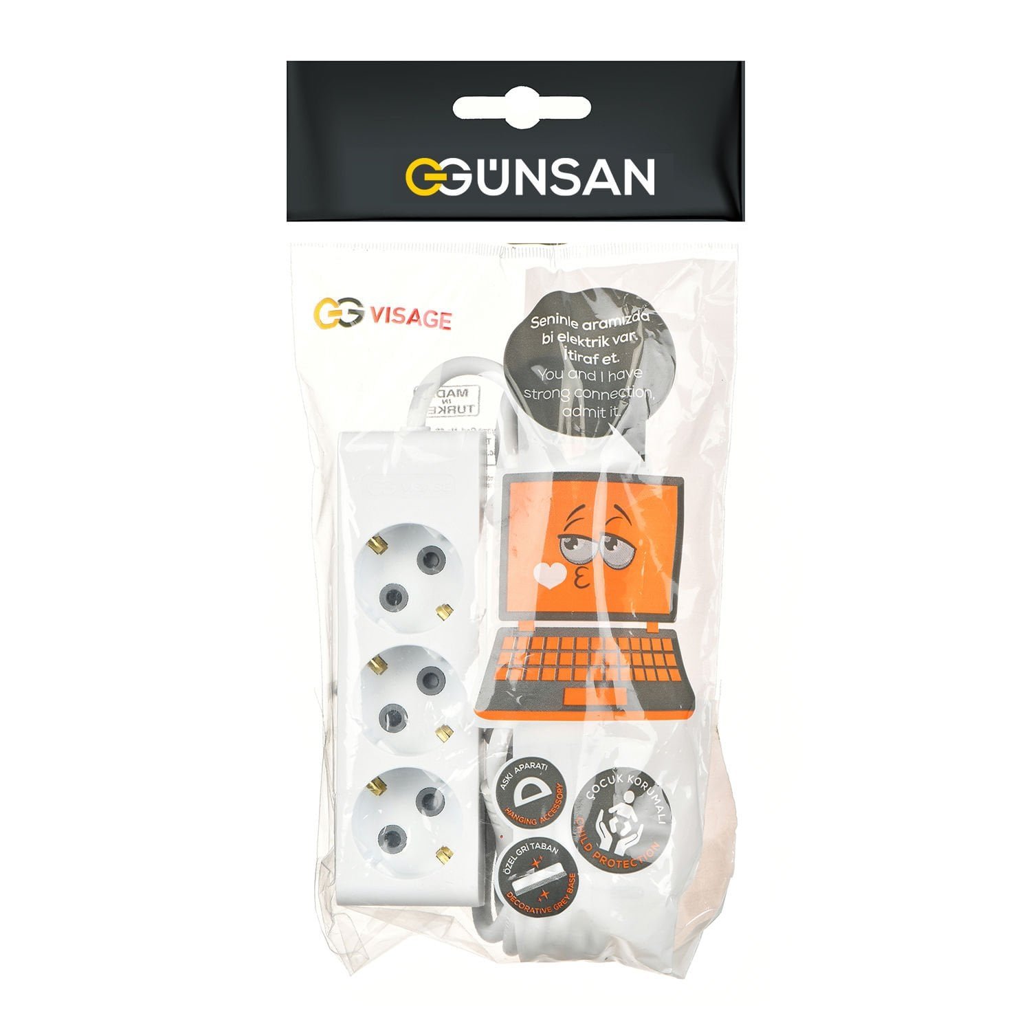 01351110-305300.jpg Üçlü Çocuk Korumalı Topraklı Priz 5m - Günsan - 01351110-305300 - Görsel 1