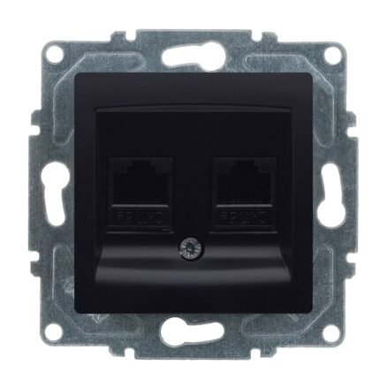 Visage Metalik Siyah Vidalı İkili Data Prizi (2 x RJ45 Cat5E) - Günsan - 01283400-157131